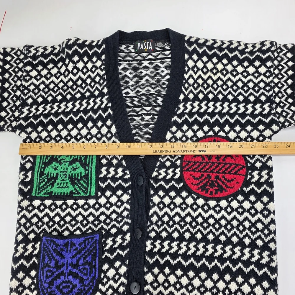 Statement Artwear Pasta Knit Cardigan Women’s Medium Fair Isle Patchwork